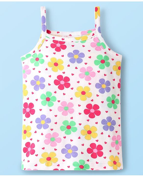Babyhug 100% Cotton Single Jersey Knit Sleeveless Slips With Floral & Polka Dot Print Pack Of 3 - Pink White & Purple