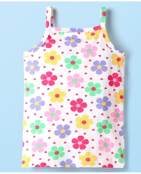 Babyhug 100% Cotton Single Jersey Knit Sleeveless Slips With Floral & Polka Dot Print Pack Of 3 - Pink White & Purple