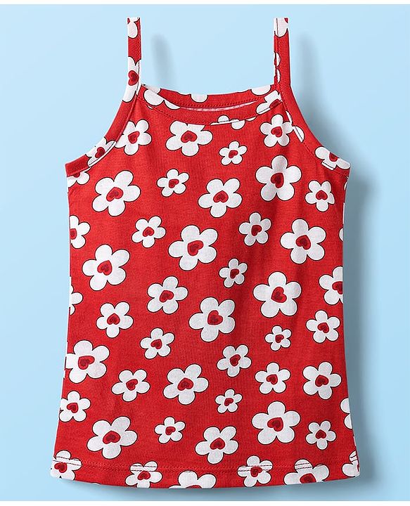 Babyhug 100% Cotton Singlet Floral & Heart Printed Slips Pack of 3 - White Red & Navy Blue