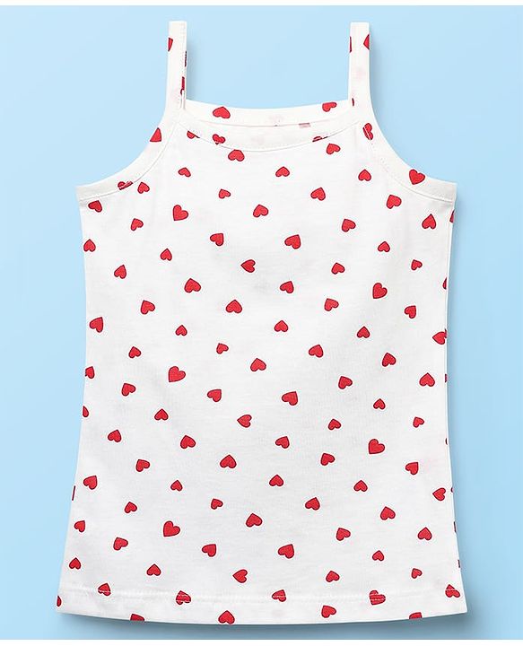 Babyhug 100% Cotton Singlet Floral & Heart Printed Slips Pack of 3 - White Red & Navy Blue