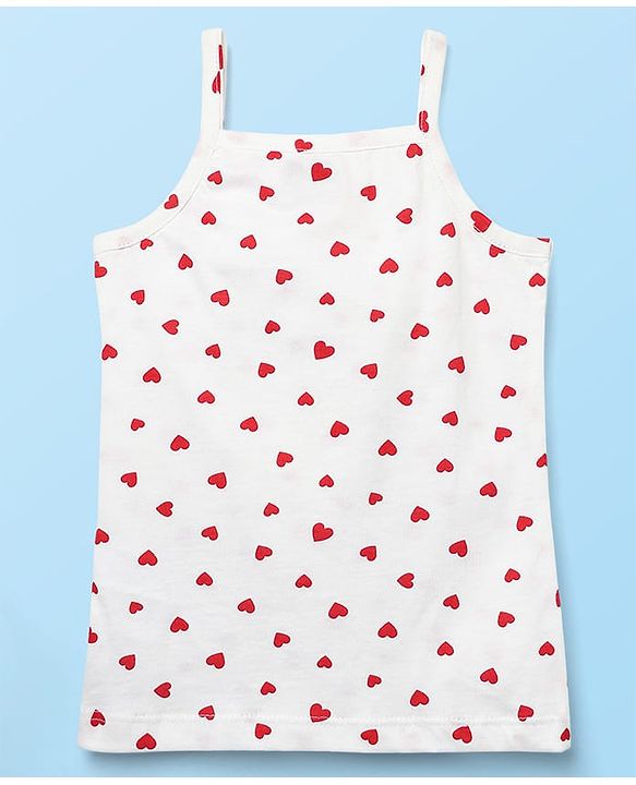 Babyhug 100% Cotton Singlet Floral & Heart Printed Slips Pack of 3 - White Red & Navy Blue