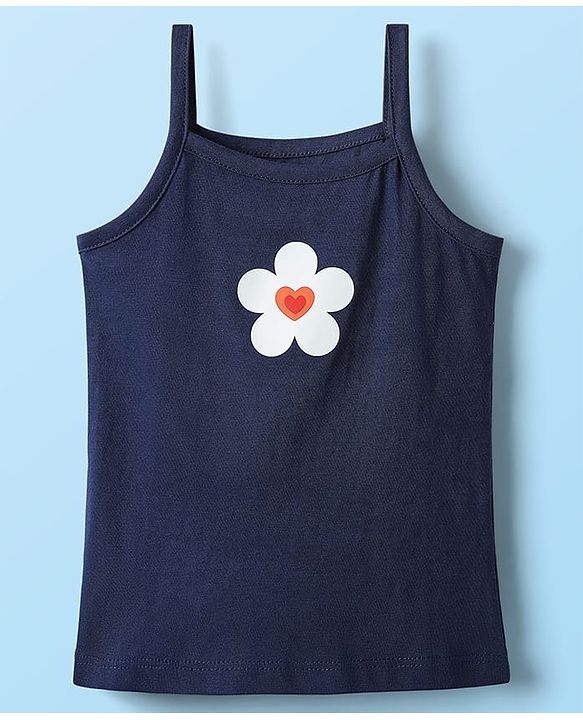 Babyhug 100% Cotton Singlet Floral & Heart Printed Slips Pack of 3 - White Red & Navy Blue