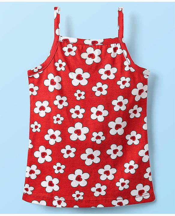 Babyhug 100% Cotton Singlet Floral & Heart Printed Slips Pack of 3 - White Red & Navy Blue
