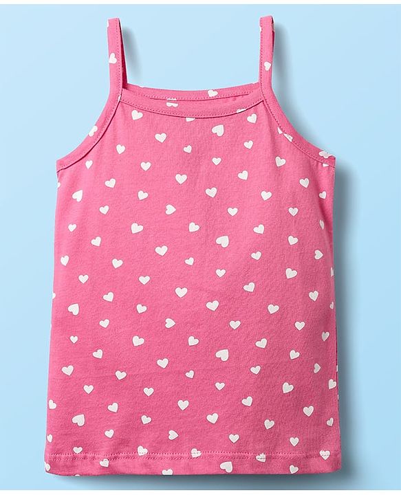 Babyhug 100% Cotton Single Jersey Knit Sleeveless Slips With Heart & Tropical Theme Print Pack Of 3 - Pink White & Light Green