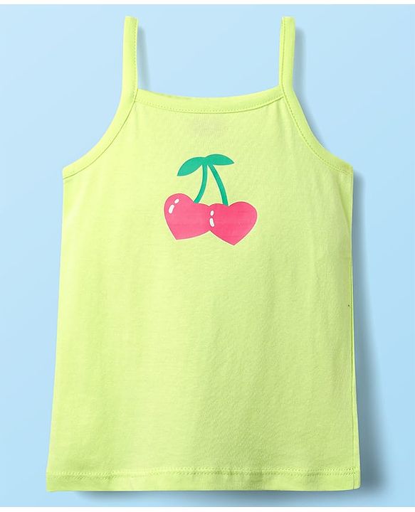 Babyhug 100% Cotton Single Jersey Knit Sleeveless Slips With Heart & Tropical Theme Print Pack Of 3 - Pink White & Light Green