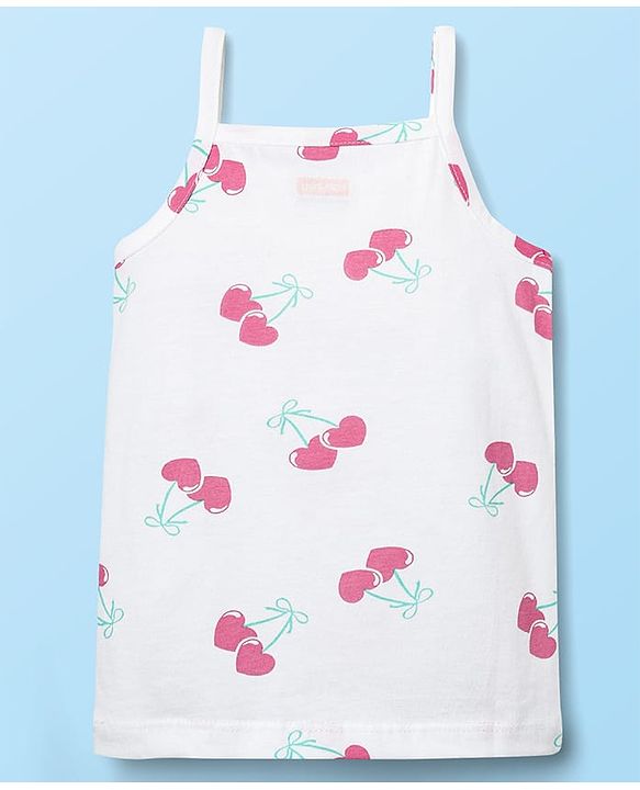Babyhug 100% Cotton Single Jersey Knit Sleeveless Slips With Heart & Tropical Theme Print Pack Of 3 - Pink White & Light Green