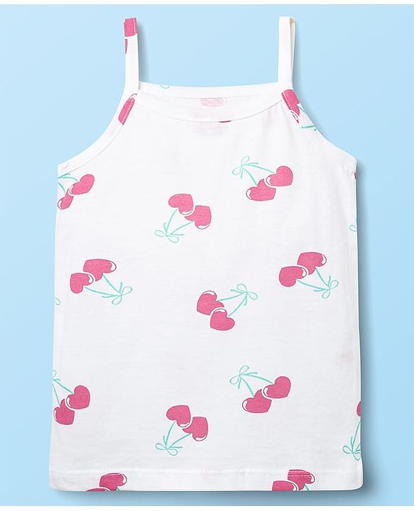 Babyhug 100% Cotton Single Jersey Knit Sleeveless Slips With Heart & Tropical Theme Print Pack Of 3 - Pink White & Light Green