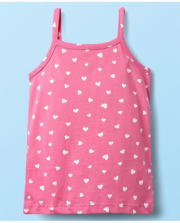 Babyhug 100% Cotton Single Jersey Knit Sleeveless Slips With Heart & Tropical Theme Print Pack Of 3 - Pink White & Light Green