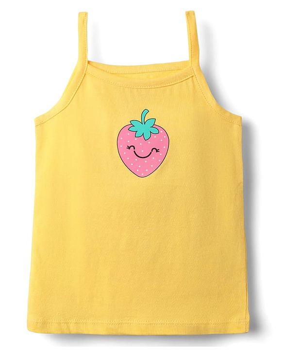Babyhug 100% Cotton Single Jersey Knit Sleeveless Slips With Heart & Tropical Theme Print Pack Of 3 - Pink Yellow & Light Blue