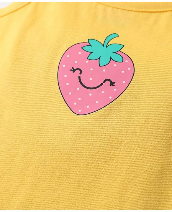 Babyhug 100% Cotton Single Jersey Knit Sleeveless Slips With Heart & Tropical Theme Print Pack Of 3 - Pink Yellow & Light Blue