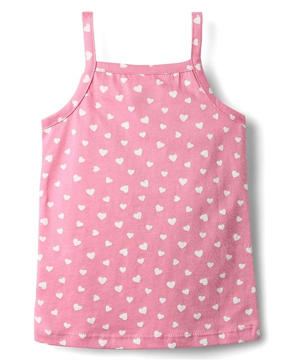 Babyhug 100% Cotton Single Jersey Knit Sleeveless Slips With Heart & Tropical Theme Print Pack Of 3 - Pink Yellow & Light Blue