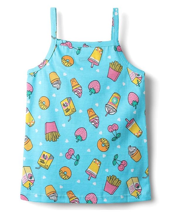 Babyhug 100% Cotton Single Jersey Knit Sleeveless Slips With Heart & Tropical Theme Print Pack Of 3 - Pink Yellow & Light Blue