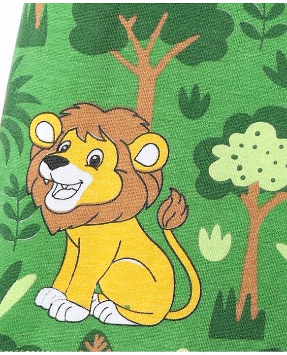Babyhug Cotton Knit Half Sleeves Co-ords Shorts Night Suit With Lion Print - Green