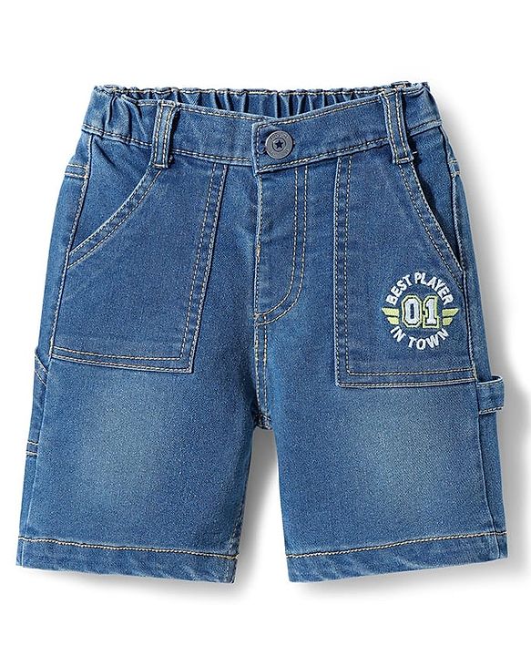 Babyhug Denim Above Knee Length Washed Bermuda With Stretch - Blue
