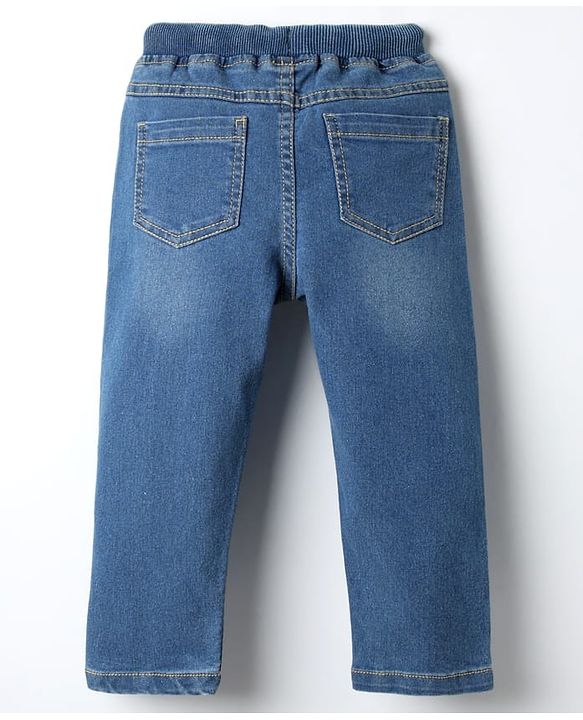 Babyhug Denim Full Length Washed Jeans With Stretch & Text Print - Blue