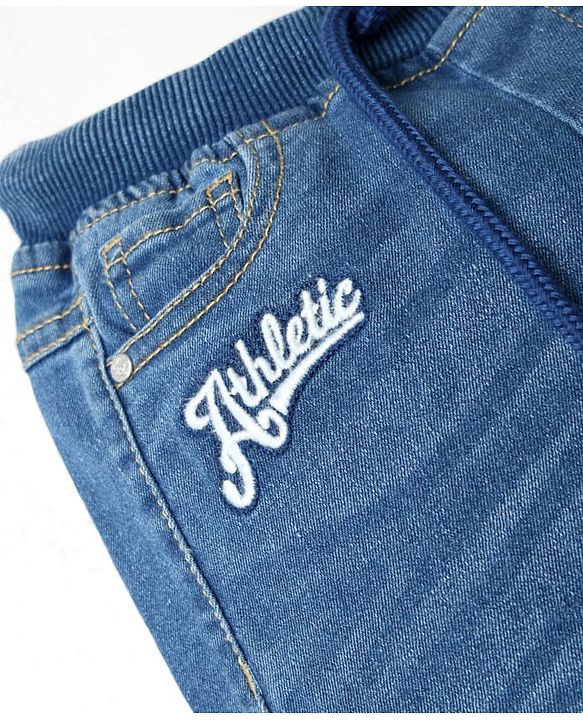 Babyhug Denim Full Length Washed Jeans With Stretch & Text Print - Blue