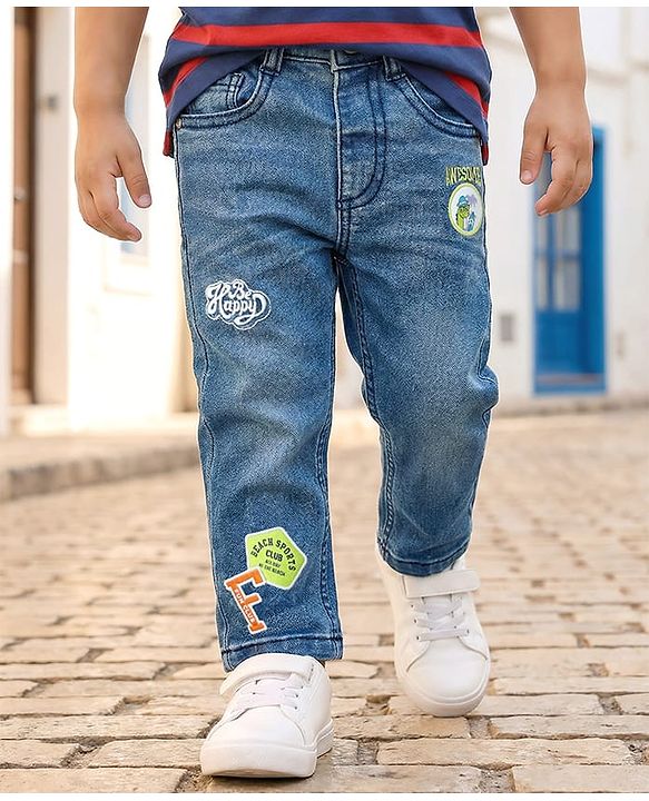 Babyhug Cotton Spandex Full Length Washed Denim Jeans - Blue main image 0