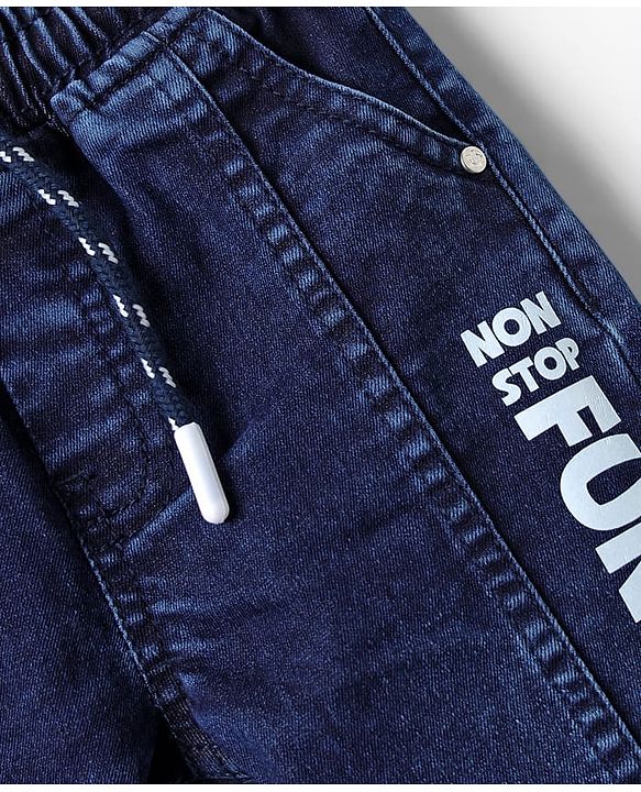Babyhug Denim Full Length Text Printed Washed Joggers With Stretch - Blue