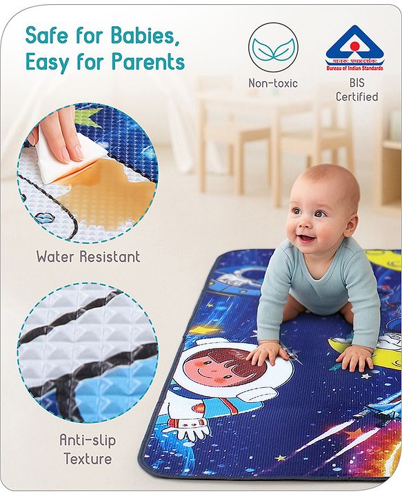 Babyhug Premium Reversible Waterproof Floor mat- 6 ft x 5 ft|Thickness 8 mm|Education Theme|Colorful|Learn and Play Mat|Soft Foam Mat|Baby Massage| Easy to Carry and fold|0-12 Years|BIS Certified