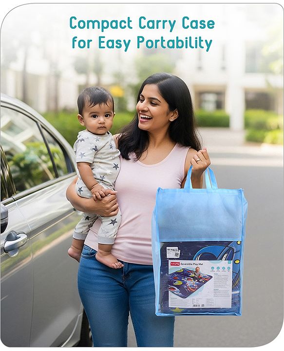 Babyhug Premium Reversible Waterproof Floor mat- 6 ft x 5 ft|Thickness 8 mm|Education Theme|Colorful|Learn and Play Mat|Soft Foam Mat|Baby Massage| Easy to Carry and fold|0-12 Years|BIS Certified