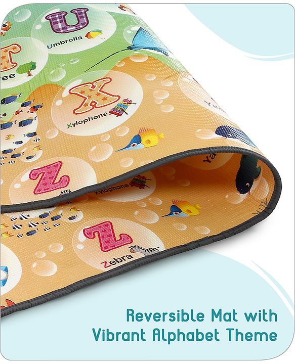 Babyhug Premium Reversible Waterproof Floor mat- 6 ft x 5 ft|Thickness 8 mm|Education Theme|Colorful|Learn and Play Mat|Soft Foam Mat|Baby Massage| Easy to Carry and fold|0-12 Years|BIS Certified