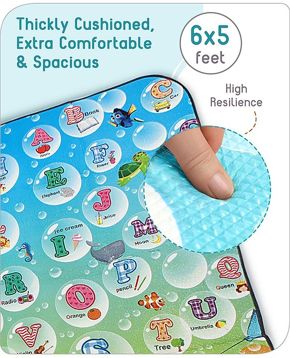 Babyhug Premium Reversible Waterproof Floor mat- 6 ft x 5 ft|Thickness 8 mm|Education Theme|Colorful|Learn and Play Mat|Soft Foam Mat|Baby Massage| Easy to Carry and fold|0-12 Years|BIS Certified