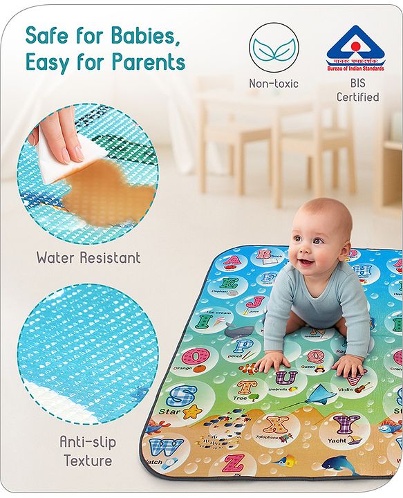 Babyhug Premium Reversible Waterproof Floor mat- 6 ft x 5 ft|Thickness 8 mm|Education Theme|Colorful|Learn and Play Mat|Soft Foam Mat|Baby Massage| Easy to Carry and fold|0-12 Years|BIS Certified