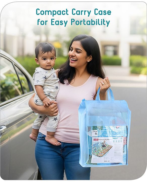 Babyhug Premium Reversible Waterproof Floor mat- 6 ft x 5 ft|Thickness 8 mm|Education Theme|Colorful|Learn and Play Mat|Soft Foam Mat|Baby Massage| Easy to Carry and fold|0-12 Years|BIS Certified