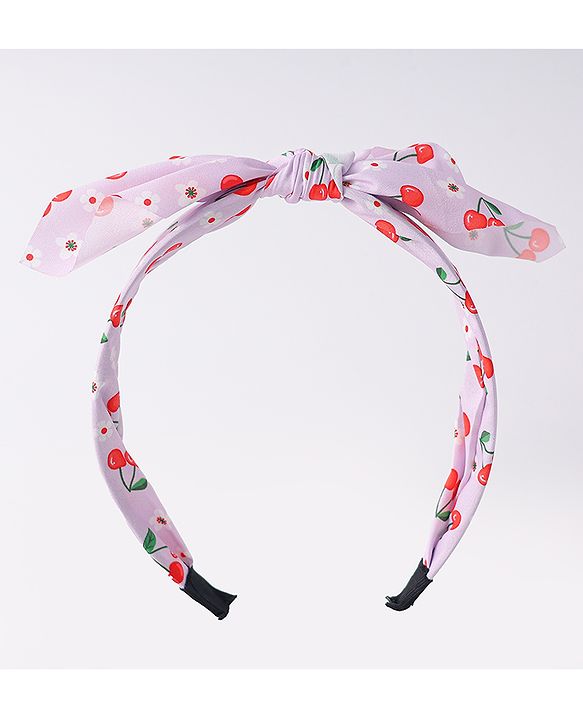 Pine Kids Hair Band with Bow Applique & Cherry Print- Purple