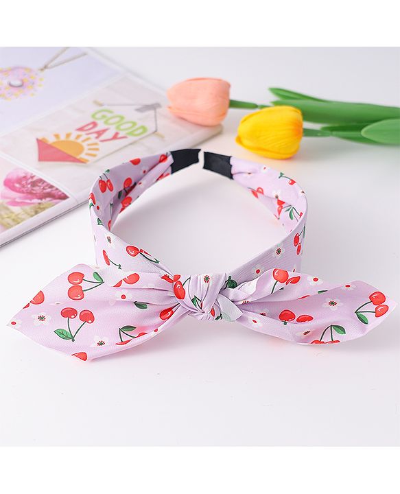 Pine Kids Hair Band with Bow Applique & Cherry Print- Purple