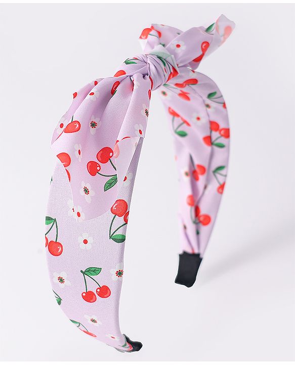 Pine Kids Hair Band with Bow Applique & Cherry Print- Purple