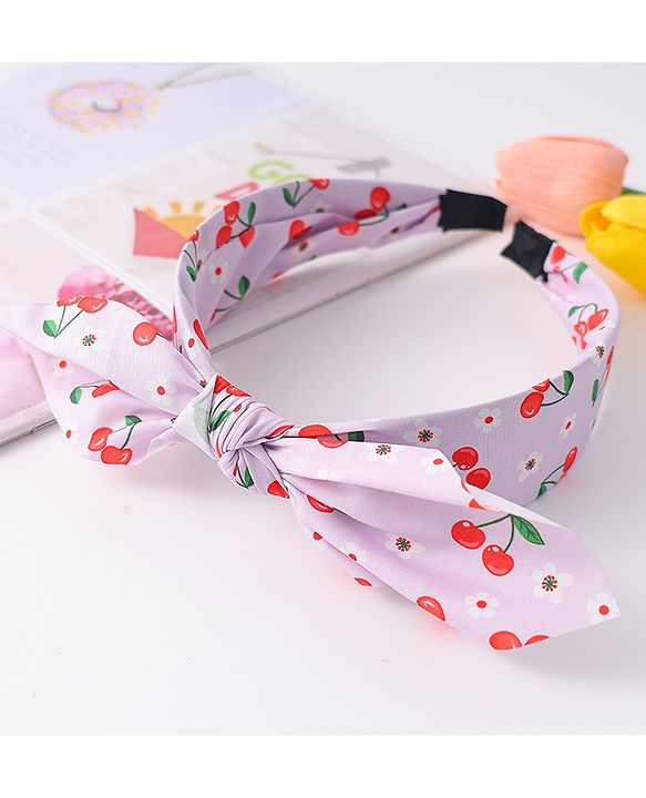 Pine Kids Hair Band with Bow Applique & Cherry Print- Purple