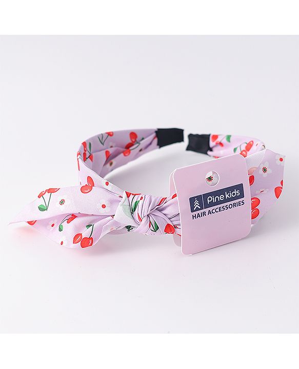 Pine Kids Hair Band with Bow Applique & Cherry Print- Purple