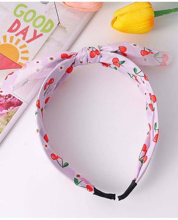 Pine Kids Hair Band with Bow Applique & Cherry Print- Purple