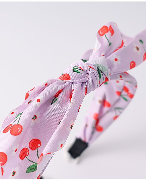 Pine Kids Hair Band with Bow Applique & Cherry Print- Purple