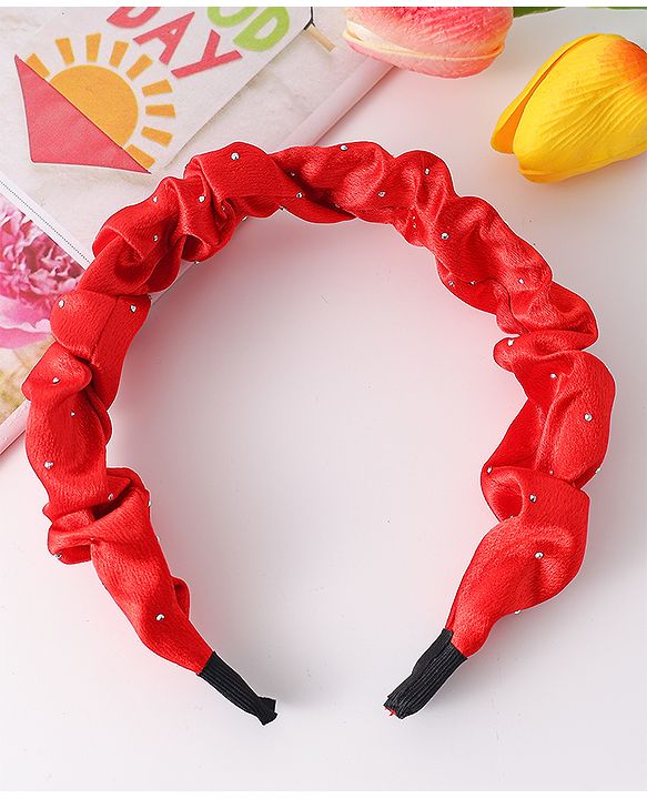Pine Kids Ruffle Detailed Stones Embellished Hair Band - Red