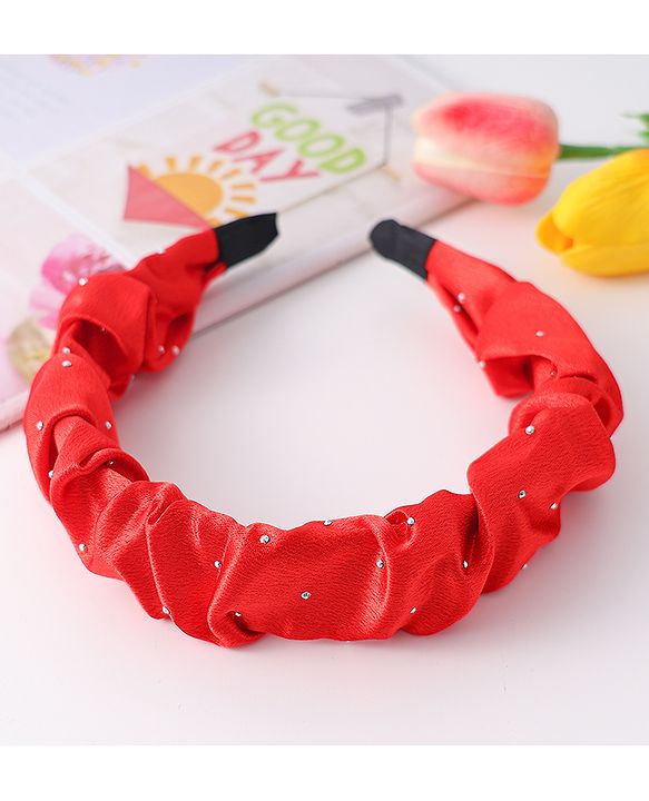 Pine Kids Ruffle Detailed Stones Embellished Hair Band - Red