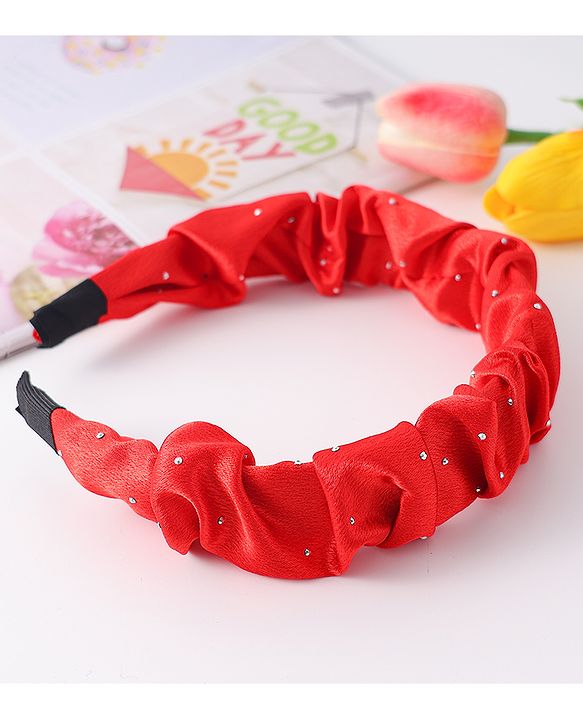 Pine Kids Ruffle Detailed Stones Embellished Hair Band - Red