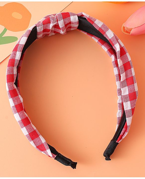 Pine KIds Hair Bands Knot Design with Checks Print - Red &  White