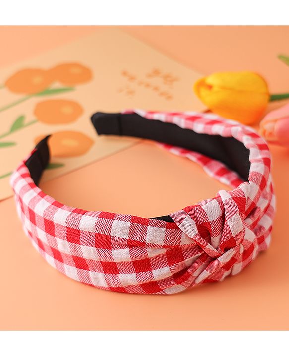 Pine KIds Hair Bands Knot Design with Checks Print - Red &  White
