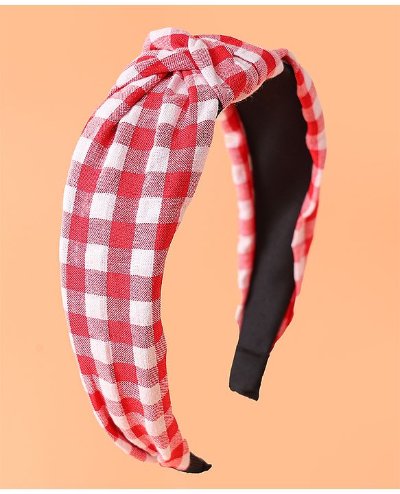 Pine KIds Hair Bands Knot Design with Checks Print - Red &  White