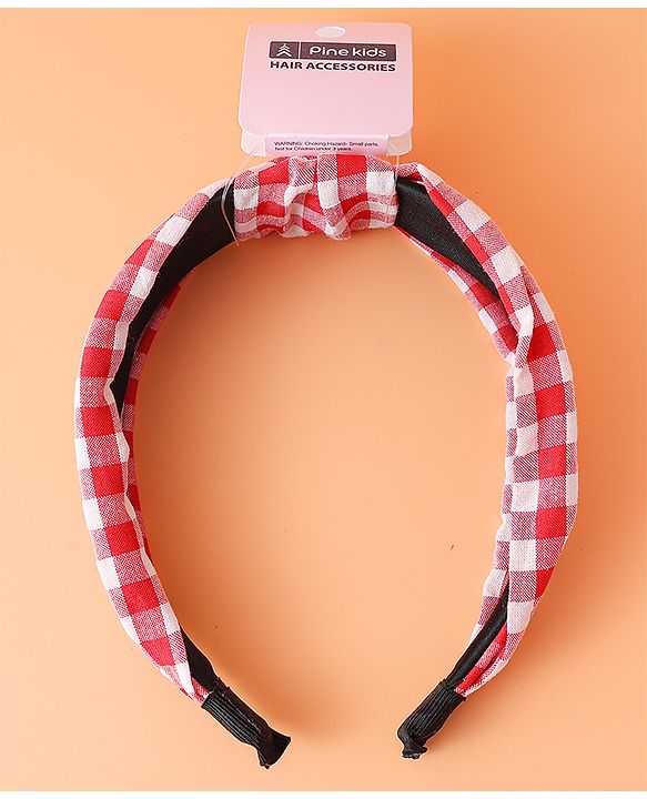 Pine KIds Hair Bands Knot Design with Checks Print - Red &  White