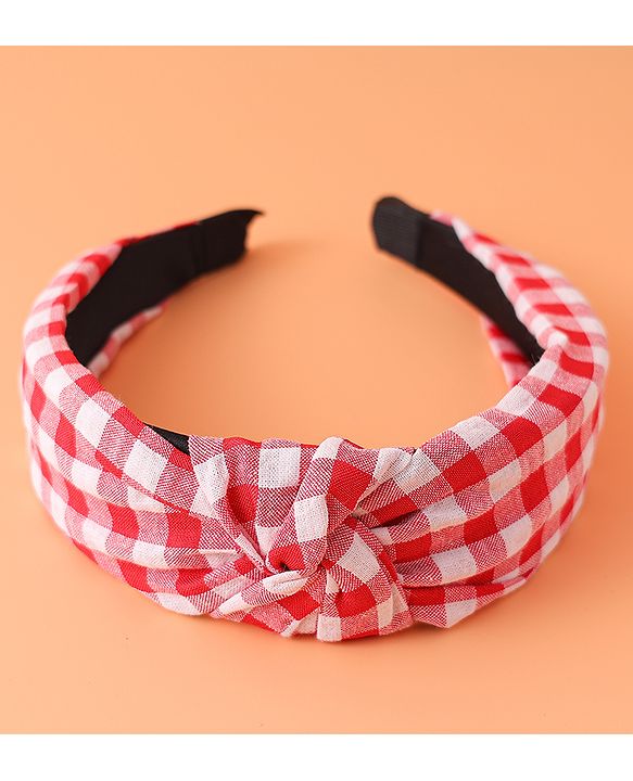 Pine KIds Hair Bands Knot Design with Checks Print - Red &  White