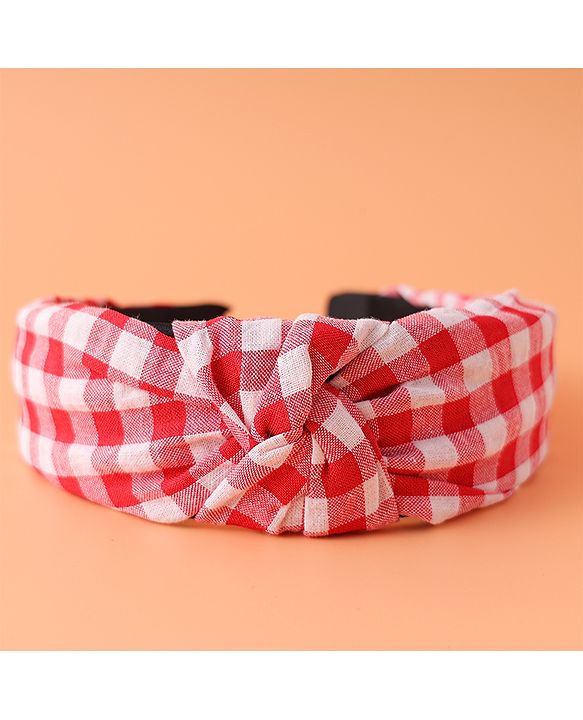 Pine KIds Hair Bands Knot Design with Checks Print - Red &  White