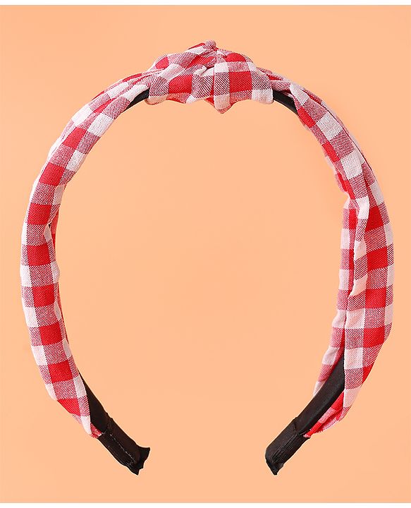 Pine KIds Hair Bands Knot Design with Checks Print - Red &  White