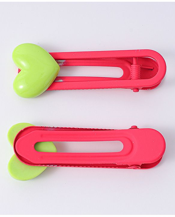 Babyhug Free Size Hair Clips with Heart Applique Pack of 6 - Red Blue and Green