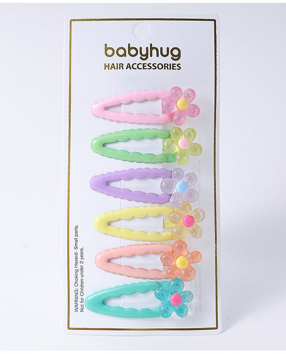 Babyhug Floral Designed Snap Clips Set of 6 - Multicolor