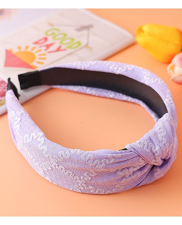 Pine Kids Free Size Hair Band with Embroidery Design - Lilac