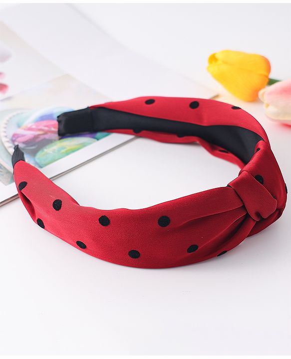 Pine Kids Free Size Hair Band Knot Detailing and Polka Print  - Red