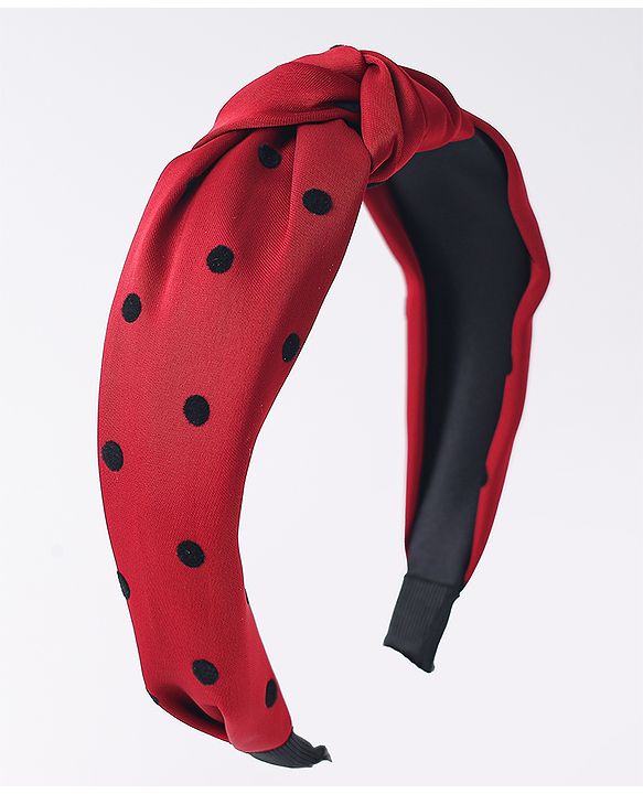 Pine Kids Free Size Hair Band Knot Detailing and Polka Print  - Red